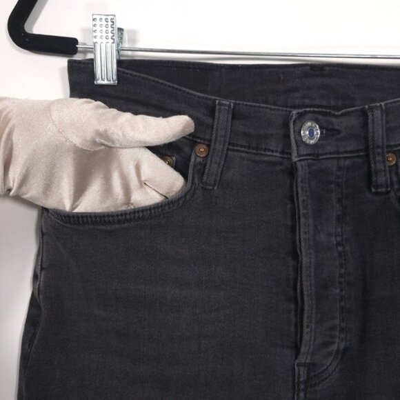 RE/DONE Women's Jeans Size 28 LIVEINBLK Raw Hem Black Button Fly 196-3WHRAC‎ - Picture 10 of 11